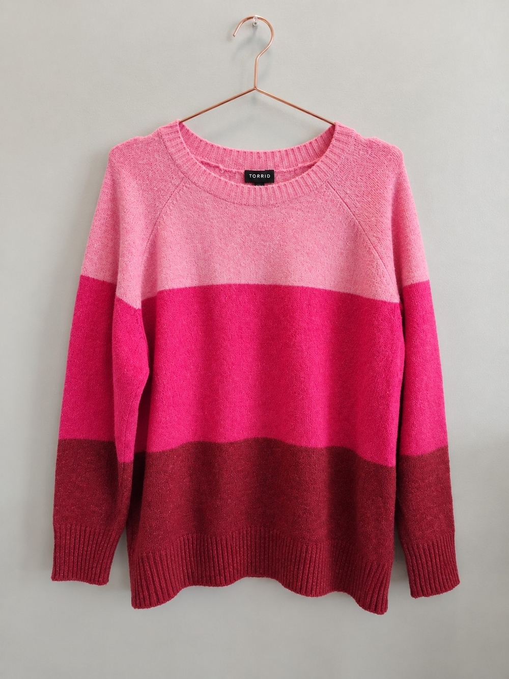 torrid Colorblock Crewneck Sweater in Light Pink, Hot Pink & Berry